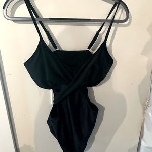 Black one piece with front tie detail